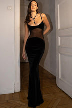 Bodycon Strappy Sheer Maxi Dress with a V-Neck