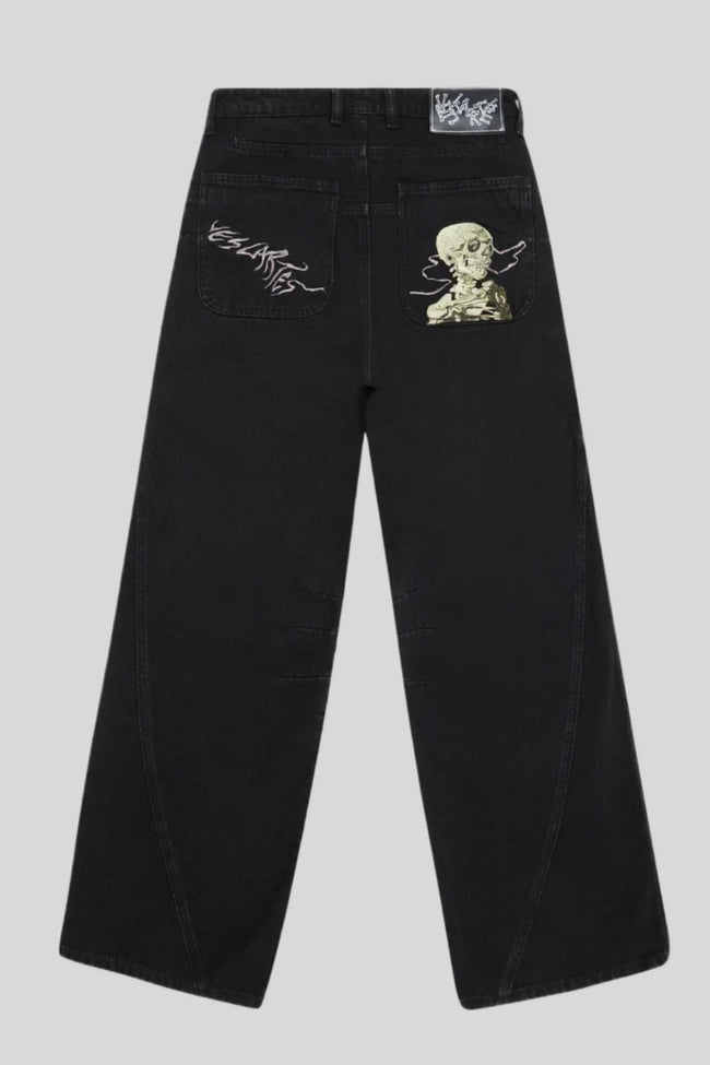 Black Wide-Leg Skeleton-Embroidered Jeans Main image