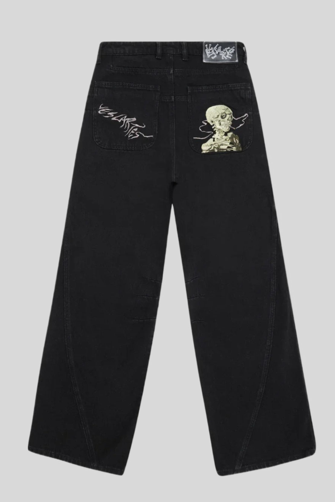 Black Wide-Leg Skeleton-Embroidered Jeans