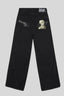 Black Wide-Leg Skeleton-Embroidered Jeans