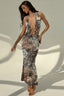 Snake-Print Sheer Maxi Dress with Cutout Details