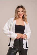 V-Neck Knit Pocket-Detail Cardigan