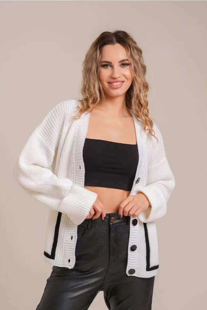 V-Neck Knit Pocket-Detail Cardigan