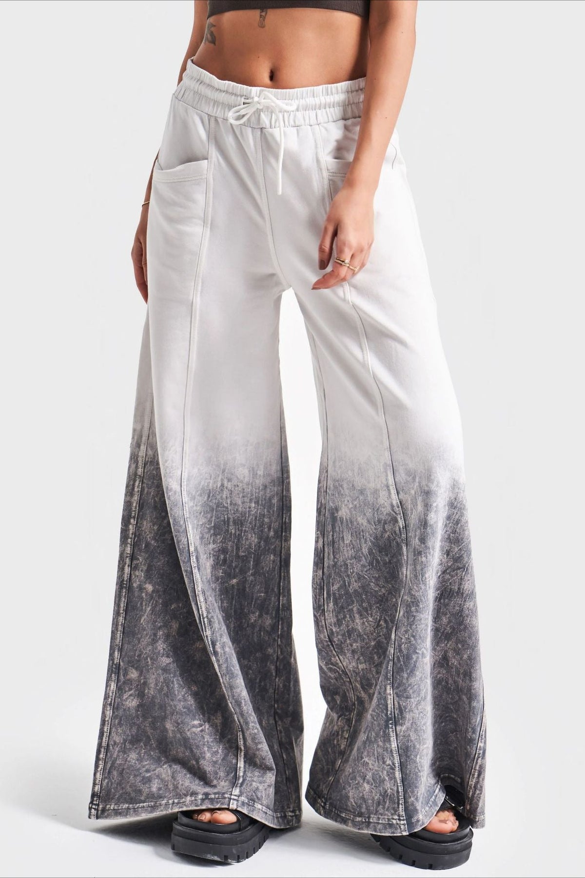Ombré High-Rise Jeans with Drawstring Detail