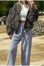 Animal-Print Zip-Front Lapel-Collar Coat