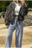 Animal-Print Zip-Front Lapel-Collar Coat