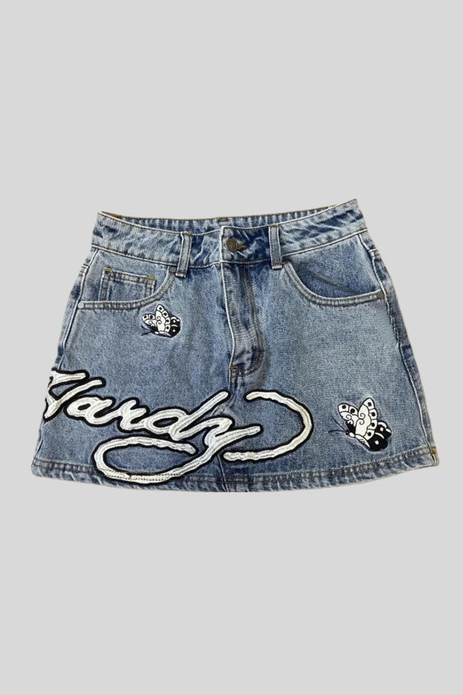 Y2K Denim Mini Skirt with Letter Embroidery Main image
