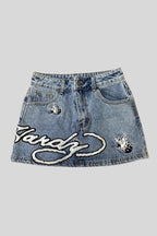 Y2K Denim Mini Skirt with Letter Embroidery
