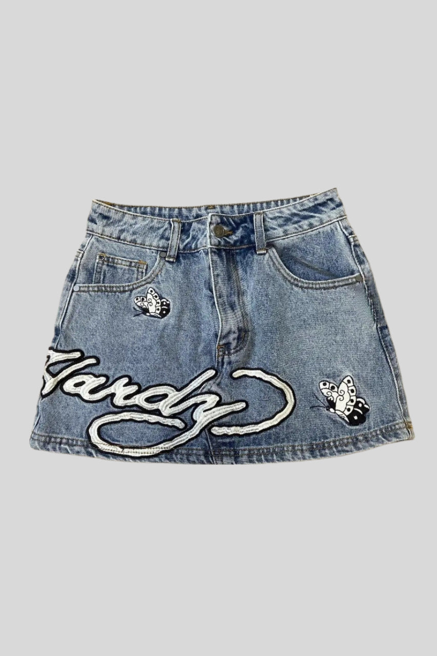 Y2K Denim Mini Skirt with Letter Embroidery