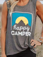 Printed Sleeveless T-Shirt with a Round Neck