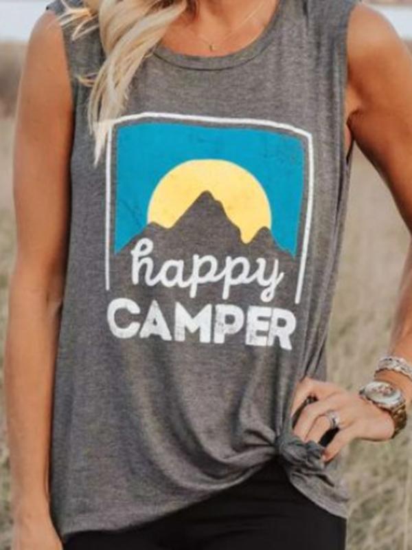 Printed Sleeveless T-Shirt with a Round Neck