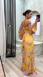 V-Neck Pleated Back-Zip Dress