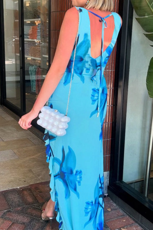 Floral V-Neck Ruffled Maxi Dress