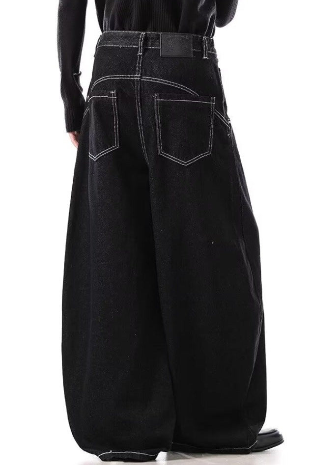 Wide-Leg Denim Draped Jeans