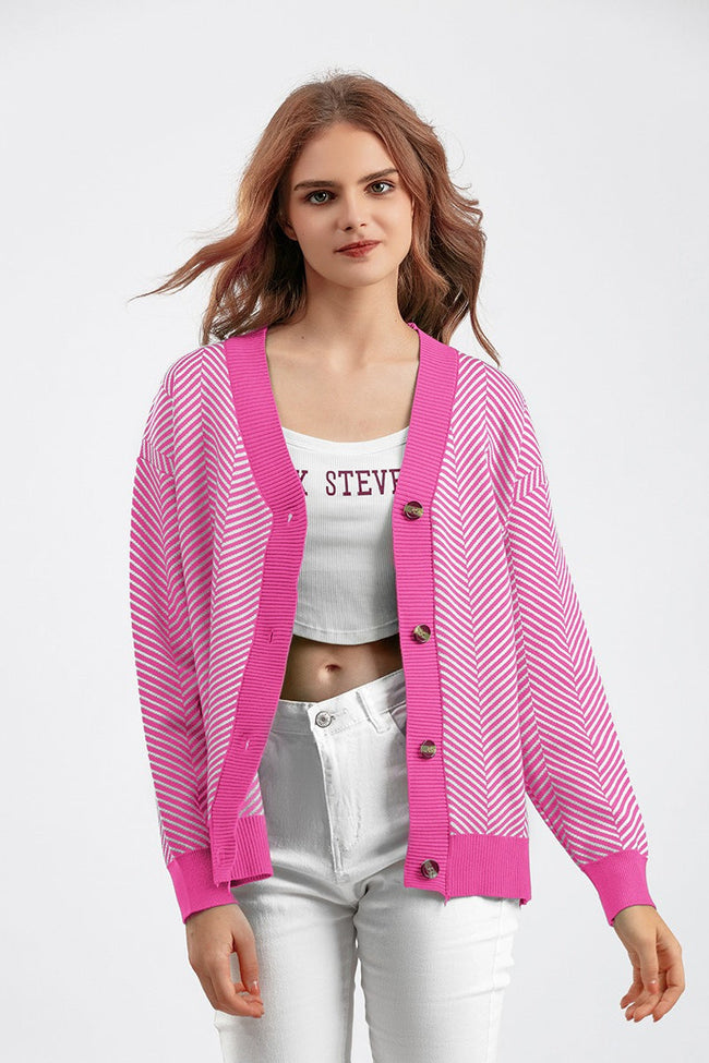 Long Sleeve Loose Knit Cardigan Sweater One Size / Pink Main image