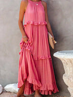 Halterneck Fitted Maxi Dress with Ruffle Details