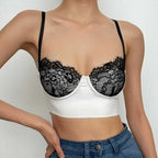 Lace Strappy Cropped Cami Top with an Open Back