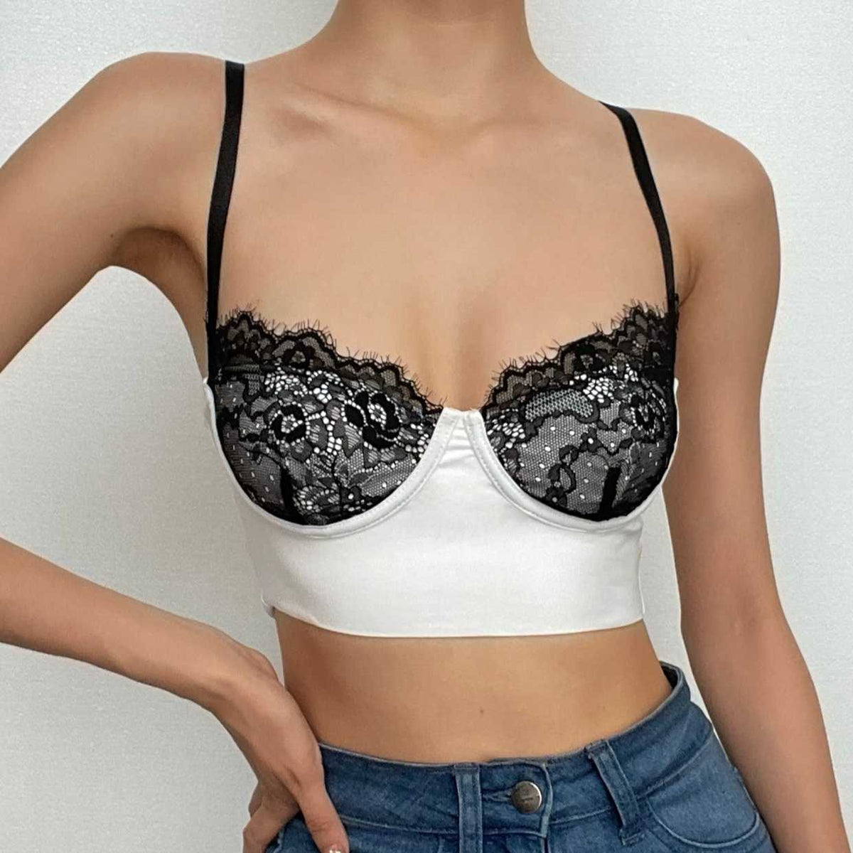 Lace Strappy Cropped Cami Top with an Open Back