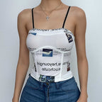 Lettered Corset-Style Strappy Cami Top