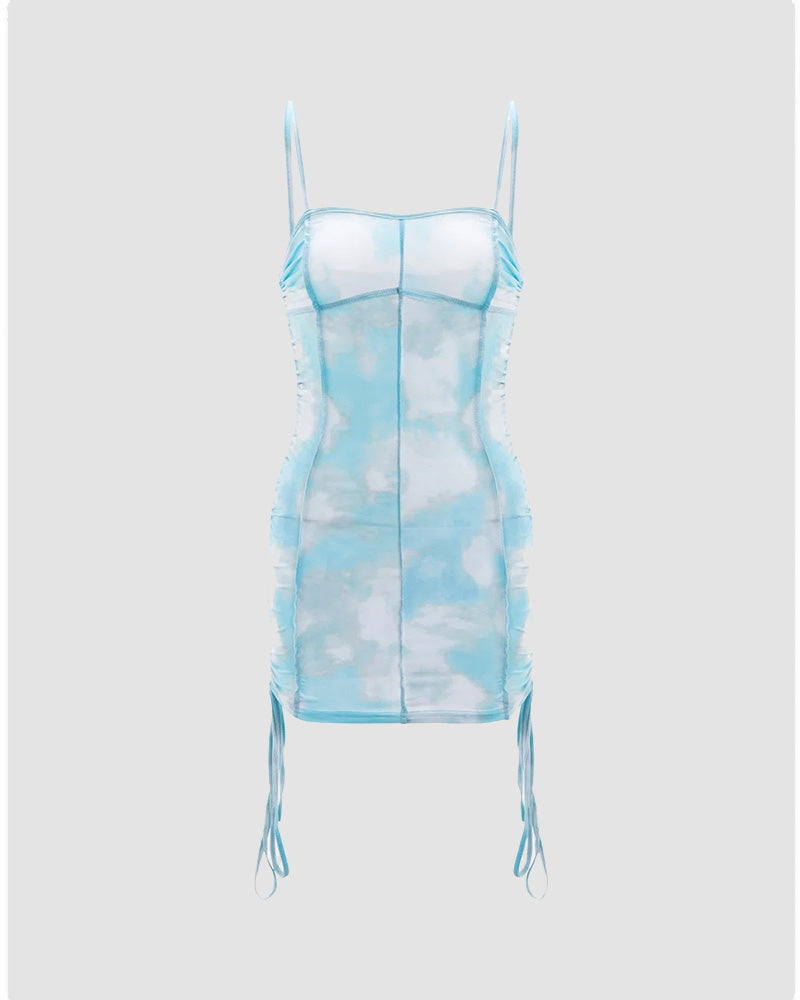Tie-Dye Strappy Short-Sleeve Dress