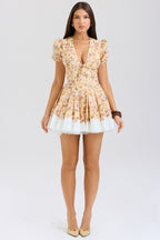 Floral Fitted Mini Dress with Pleat Details