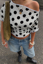 Polka-Dot Short-Sleeve Retro Blouse