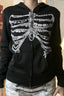 Skeleton-Print Zip-Detail Streetwear Hoodie
