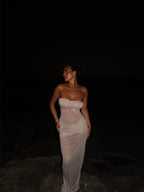White Strapless Sheer Glitter Dress