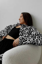 Leopard-Print Collared Long-Sleeve Blouse