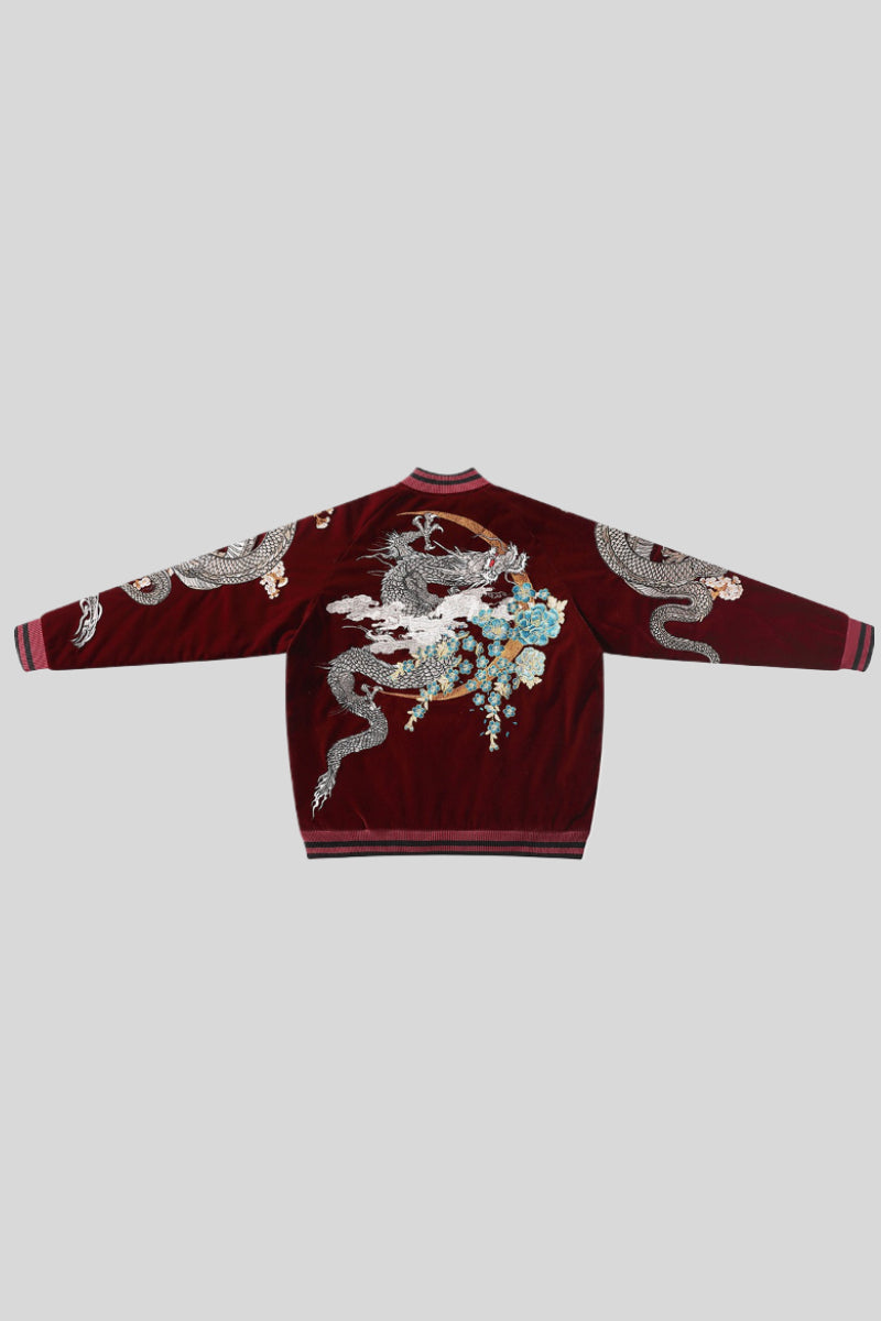 Satin Bomber Jacket with Dragon Embroidery
