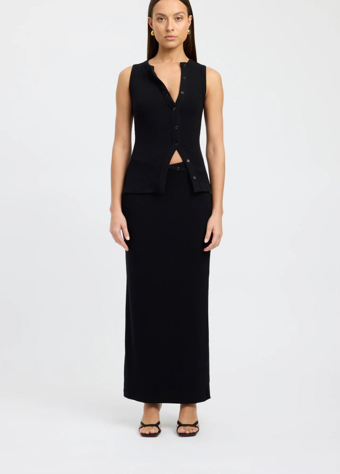 Ribbed Longline Co-Ord Set with Button Details