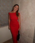 Asymmetric Zip-Detail Slit-Detail Dress