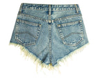 Denim Chain-Detail Shorts with Fringe Details