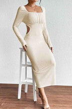 Square-Neck Knit Cutout Dress