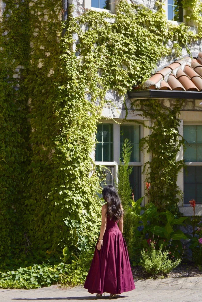 Corset-Style Pleated Midi Dress with an Off-Shoulder Neck