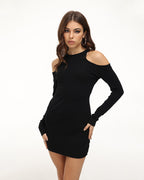 Halterneck Long-Sleeve Mini Dress with Cutout Details