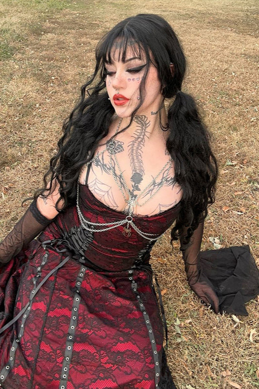 Strappy Layered Gothic Dress with Lace Details