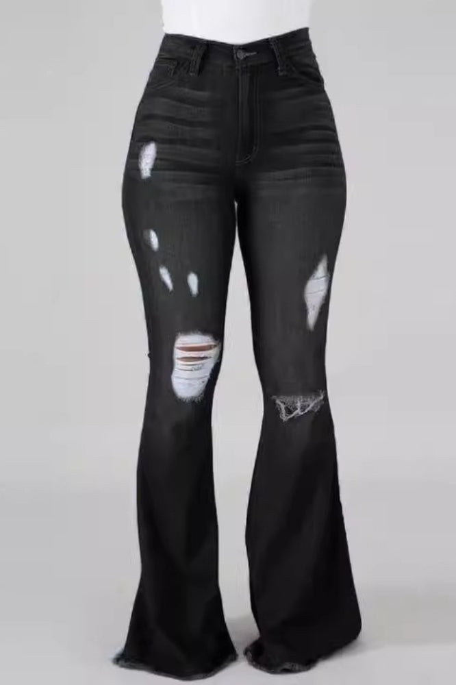High-Rise Distressed Jeans