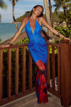 Floral Strapless Open-Back Maxi Dress with Ruched Details