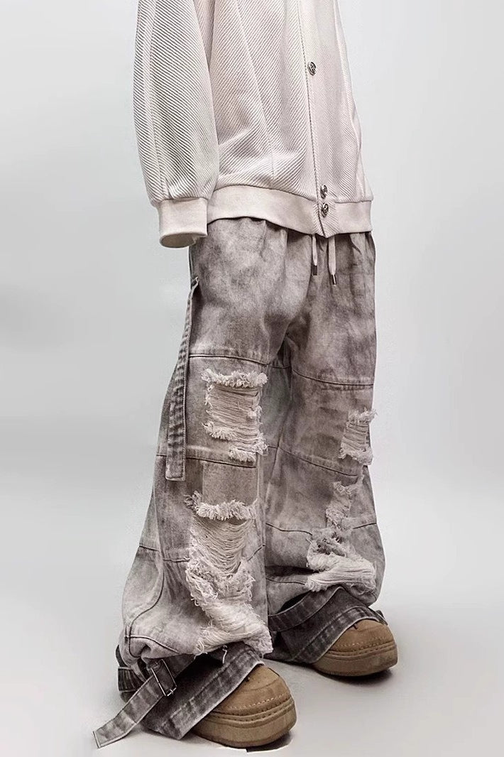 Wide-Leg Denim Washed Jeans