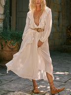 Balloon-Sleeve Retro Dress with Lace Details
