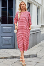 Striped Contrast-Detail Midi Dress with Pockets