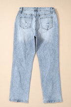 Blue High-Rise Fitted Light-Wash Jeans