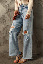 Blue Straight-Leg Relaxed-Fit Distressed Jeans with Raw-Edge Detail