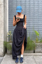 Strapless Cotton Maxi Tank Dress with Zip Details