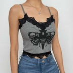 Abstract-Print Lace Strappy Cami Top