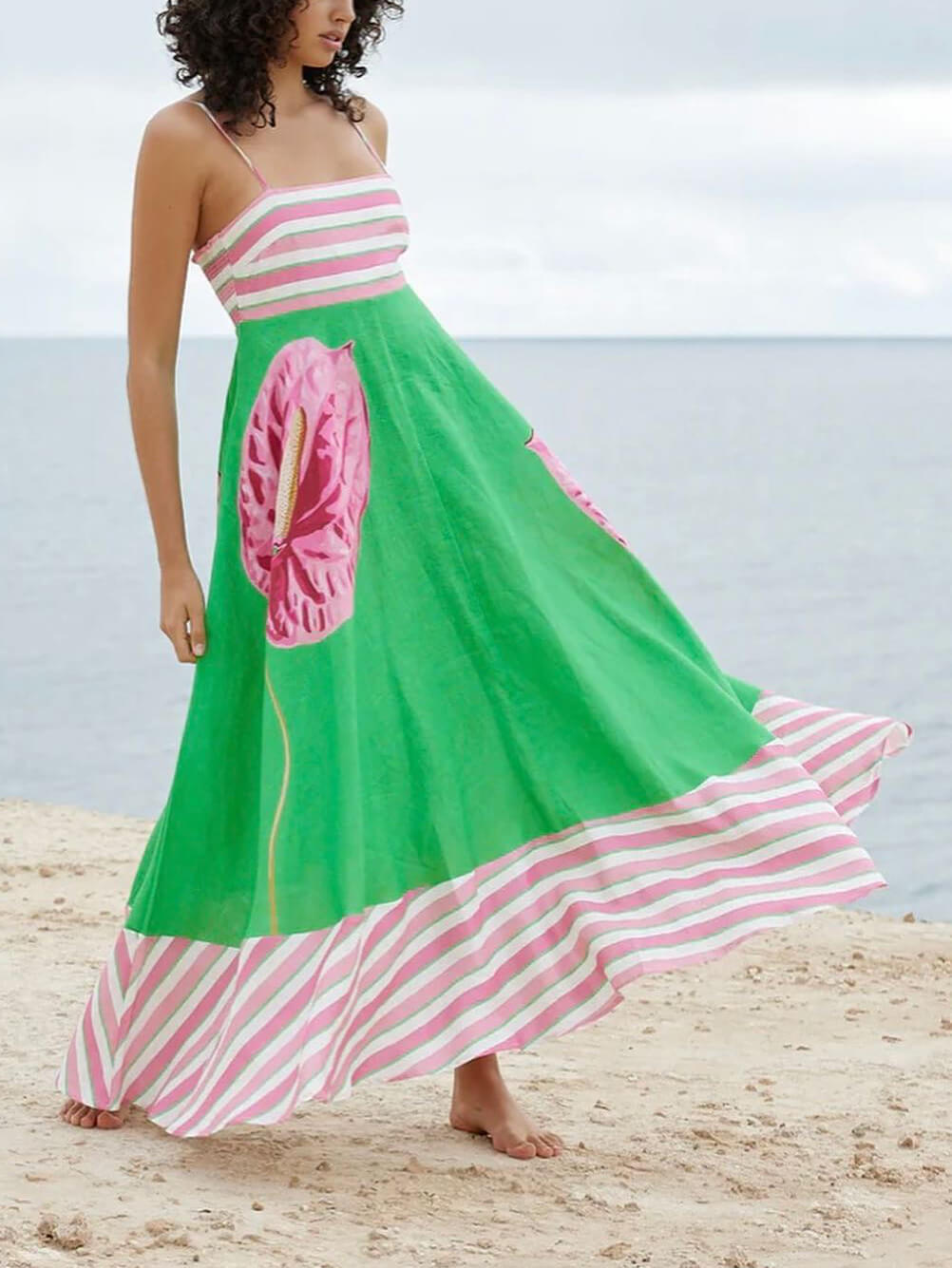 Floral Strappy Dress with Panel Details