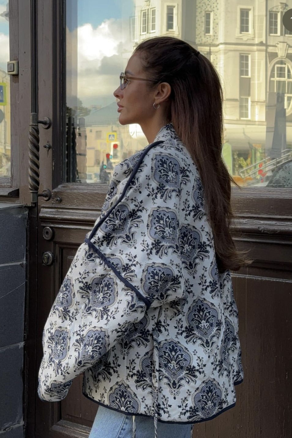 Floral Bell-Sleeve Long-Sleeve Coat