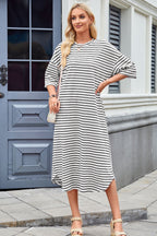 Striped Contrast-Detail Midi Dress with Pockets