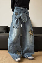 Leopard-Print Wide-Leg Relaxed-Fit Jeans with Panel Details